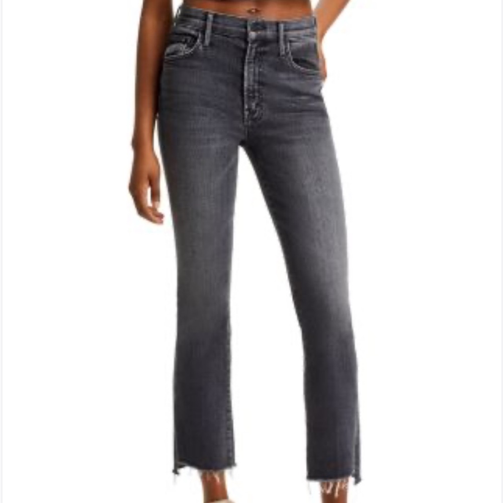MOTHER The Insider High Rise Crop Step Fray Bootcut Jeans in Up In Smoke Size 25